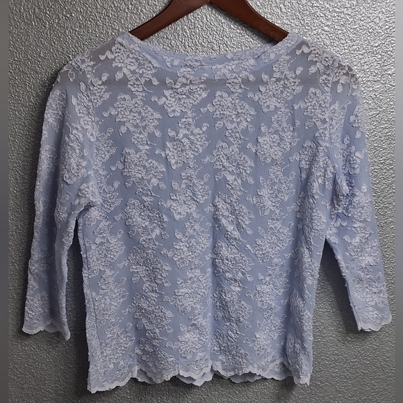 E.R.G. Collection Light Blue Shirt With White Floral Lace Overlay     Size L - Picture 10 of 14